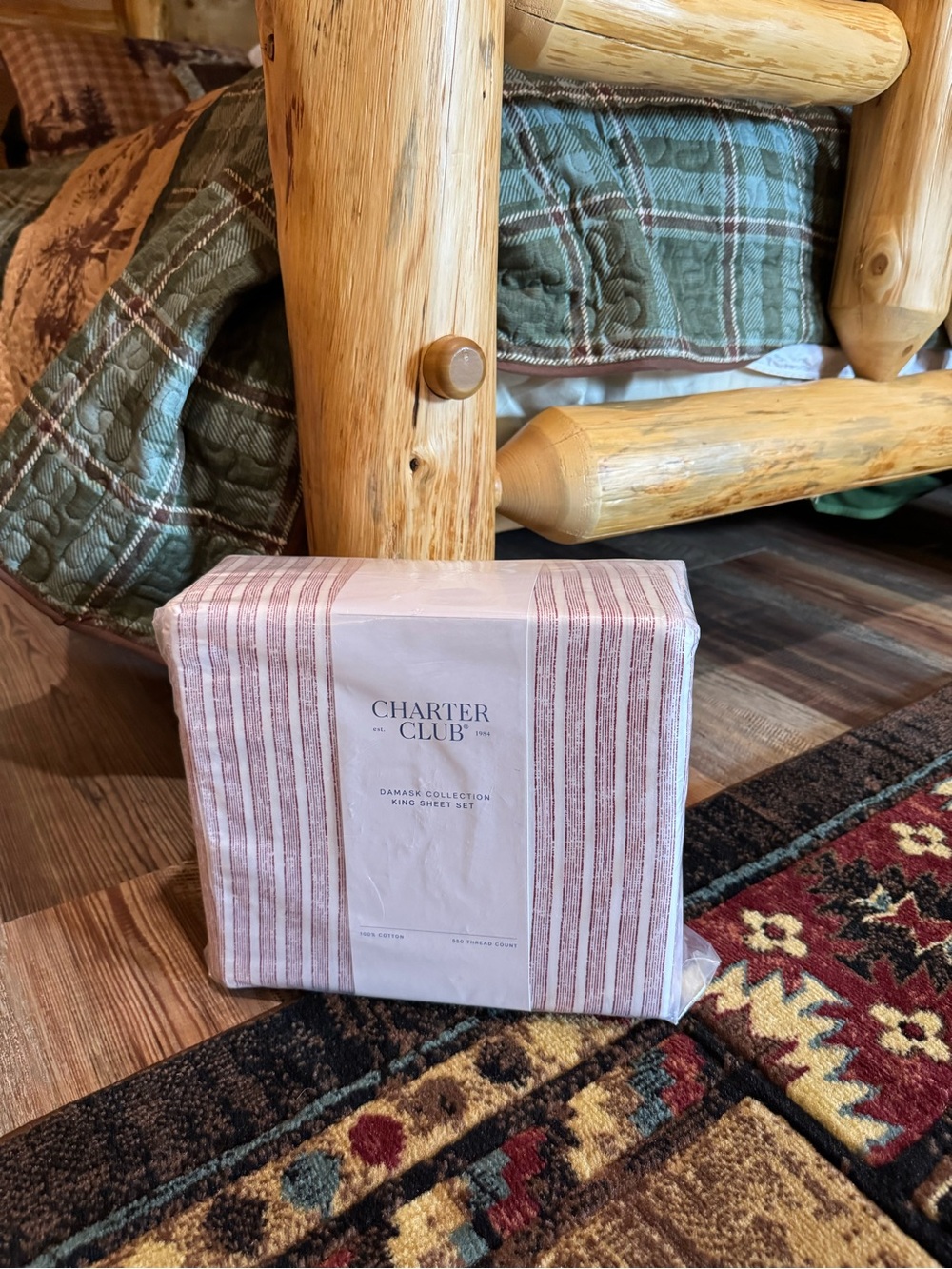 Charter Club Damask Collection King Sheet Set in White and Burgundy Stripe